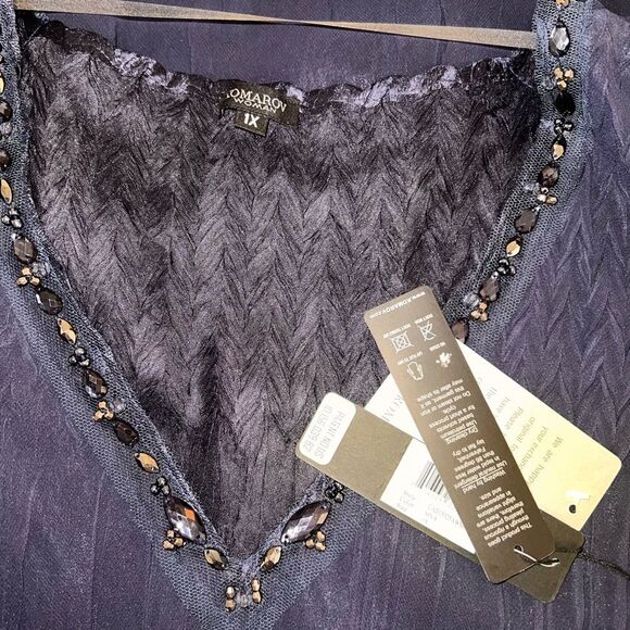 KOMAROV Midnight Lagenlook Bead Trim V-Neck Tiered Chiffon NWT Fit & Flare XL - Picture 5 of 11